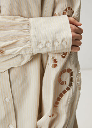 Beymen Club Bej Çizgili Nakışlı Gömlek - 5