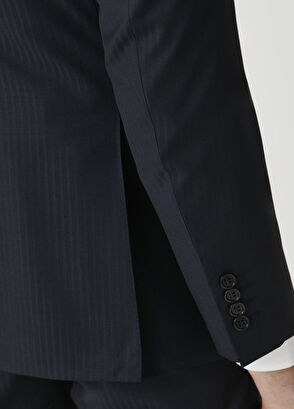 Lacivert Çizgi Desenli Yün Takım Elbise - Görsel 8