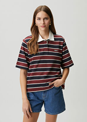 Beymen Club Burgundy Navy Blue Striped Polo T-Shirt - 4
