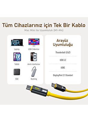 Aohi The Future Adonis USB-C to USB-C PD 3.1 120Gbps 240W 8K Süper Hızlı Şarj Data Kablosu - 7