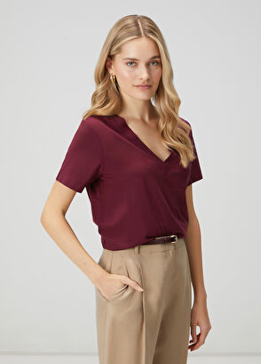 Beymen Club Burgundy Side Slit Basic T-shirt - 4