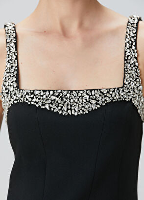 Siyah Taş İşlemeli Mini Kokteyl Elbise - Görsel 7