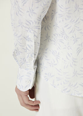Beymen Club Comfort Fit Blue White Leaf Patterned Linen Shirt - 7