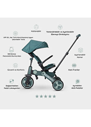 4in1 Katlanabilir Yeşil Üç Tekerlekli 6 Ay - 6 Yaş Çocuk Bisikleti - Görsel 6