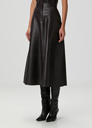 Mürdüm Midi Deri Etek - Görsel 6