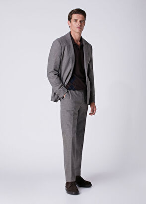 Beymen Club Grey Stripe Patterned Jersey Wool Flannel Suit - 3