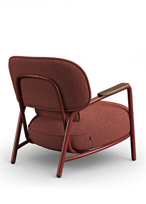 Borbo Clay Red Metal Frame Armchair with Wooden Armrests - 4