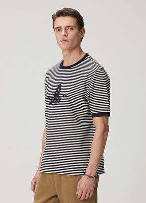 Beymen Club Navy Blue White Relax Fit Striped T-Shirt - 4