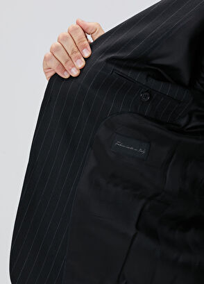 Siyah Çizgi Desenli Yün Takım Elbise - Görsel 9