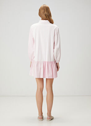 Beymen Club Pink White Striped Organic Cotton Shirt Dress - 5