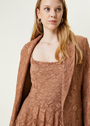 Beymen Club Dark Beige Midi Lace Cocktail Dress - 3