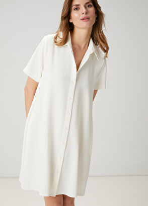 Beymen Club Off-White Mini Crepe Shirt Dress - 3