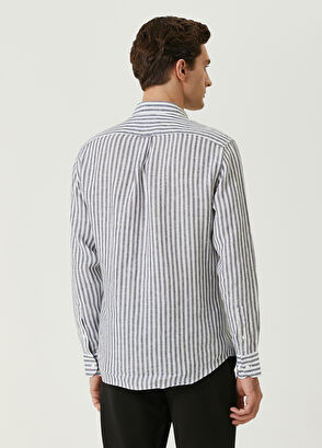 Beymen Club Comfort Fit Lacivert Sarı Çizgili Keten Gömlek - 5