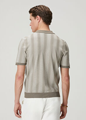 Beymen Club Bej Polo Yaka Dağınık Çizgili Kısa Kollu Triko - 6