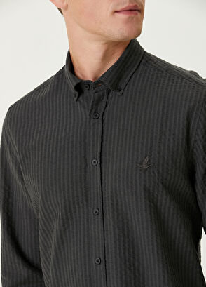 Beymen Club Slim Fit Anthracite Embossed Textured Shirt - 6