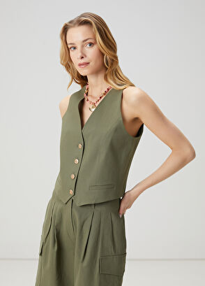 Beymen Club Khaki Linen Vest - 3