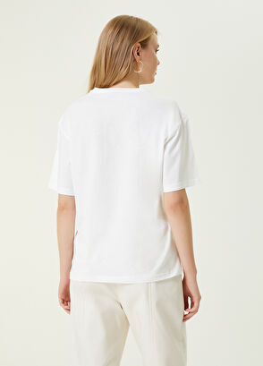 Beymen Club Beyaz Bisiklet Yaka Baskılı T-shirt - 5