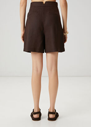 Beymen Club Kahverengi Pileli Rahat Kesim Keten Şort - 5