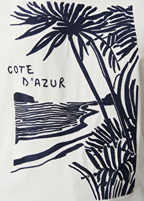 Beymen Club White Navy Blue Embroidered T-Shirt - 6