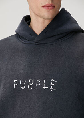 Purple Brand Siyah Kapüşonlu Logo Detaylı Sweatshirt - 5