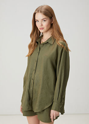 Beymen Club Oversize Khaki Linen Shirt - 5