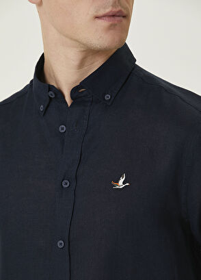 Beymen Club Comfort Fit Lacivert Keten Gömlek - 6