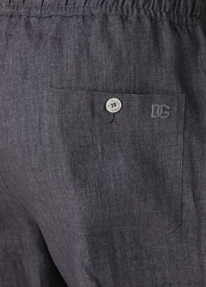 Dolce&Gabbana Antrasit Beli Kordonlu Keten Bermuda - 5