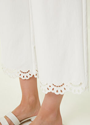 Beymen Club Beyaz Beli Bağcıklı Nakış Detaylı Pantolon - 4