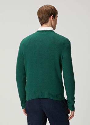 Koyu Yeşil Logo Jakarlı Yün Kazak - Görsel 6