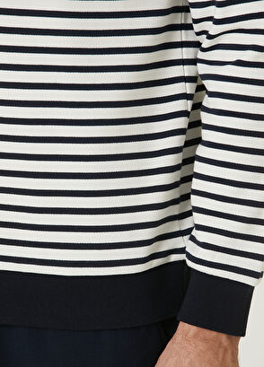Beymen Club Navy Blue White Marine Striped Polo Sweatshirt - 8
