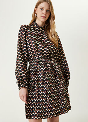 Beymen Club Brown Geometric Wave Pattern Mini Dress - 4