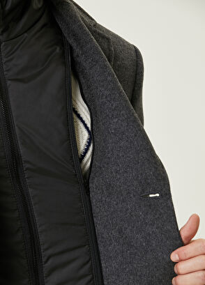 Beymen Club Grey Melange Wool Coat with Inner Collar Detail - 8