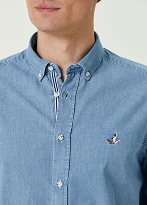 Beymen Club Comfort Fit Açık Mavi Grogren Detaylı Denim Gömlek - 5