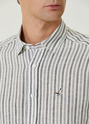 Beymen Club Comfort Fit Grey Striped Linen Shirt - 6