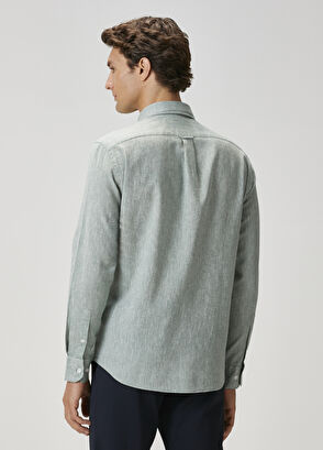 Beymen Club Comfort Fit Su Yeşili Keten Gömlek - 4