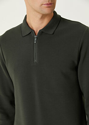 Beymen Club Slim Fit Khaki Ottoman Textured Polo Sweatshirt - 6