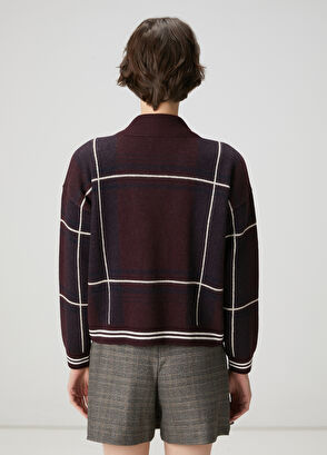Beymen Club Burgundy Plaid Wool Cardigan - 5