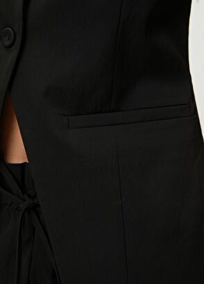 Beymen Club Siyah Teknik Kumaş Uzun Yelek - 8