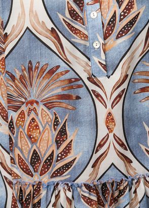 Nefes İstanbul India Artichoke Flower Denim Mavi Midi Elbise - 6
