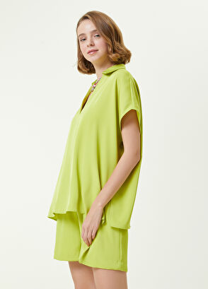 Beymen Club Neon Yeşil Polo Yaka Saten Bluz - 3