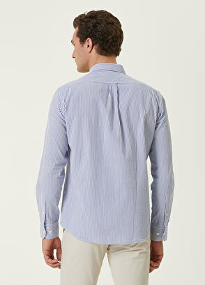 Beymen Club Comfort Fit Saks İnce Çizgili Gofreli Gömlek - 4