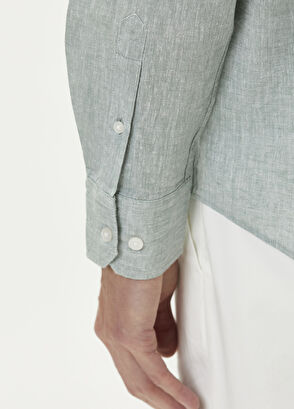 Beymen Club Comfort Fit Su Yeşili Keten Gömlek - 8