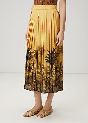Beymen Club Yellow Patterned Pleated Midi Skirt - 3