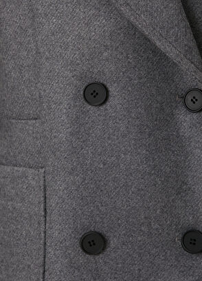 Oversize Gri Yün Kaşe Kaban - Görsel 8