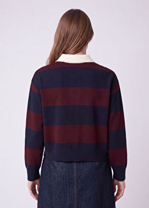 Beymen Club Burgundy Navy Blue Striped Polo Knitwear - 5