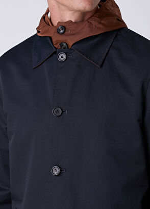 Beymen Club Navy Blue Tan Hooded Reversible Overcoat - 7