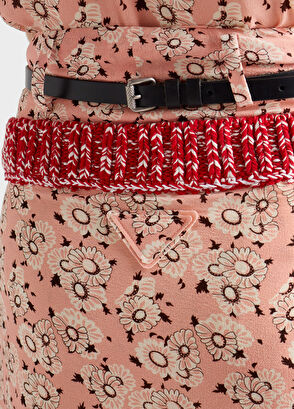 Prada Çiçek Desenli Pembe İpek Kadın Midi Boy Georgette Etek - 6