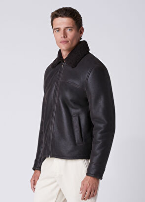 Beymen Club Koyu Kahverengi Shearling Yaka Deri Mont - 5