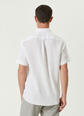 Beymen Club Comfort Fit White Short Sleeve Linen Shirt - 5