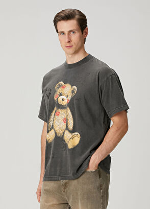 Domrebel Big Kiss Black Teddy Bear Printed T-Shirt - 3